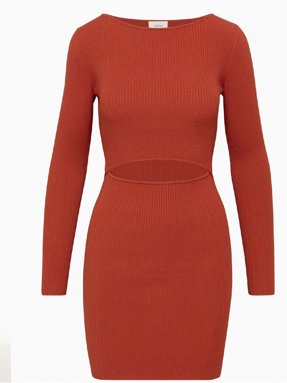 Wilfred Long-Sleeve Ribbed Bodycon Dress in Rust Orange
